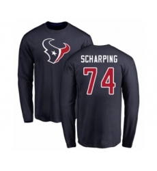 Football Houston Texans #74 Max Scharping Navy Blue Name & Number Logo Long Sleeve T-Shirt