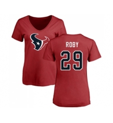 Football Women's Houston Texans #29 Bradley Roby Red Name & Number Logo T-Shirt