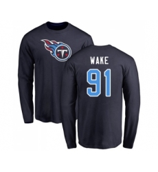 Football Tennessee Titans #91 Cameron Wake Navy Blue Name & Number Logo Long Sleeve T-Shirt