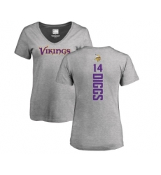 Football Women's Minnesota Vikings #14 Stefon Diggs Ash Backer V-Neck T-Shirt