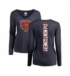 Football Women's Chicago Bears #32 David Montgomery Navy Blue Backer Long Sleeve T-Shirt