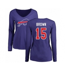 Football Women's Buffalo Bills #15 John Brown Royal Blue Name & Number Logo Long Sleeve T-Shirt
