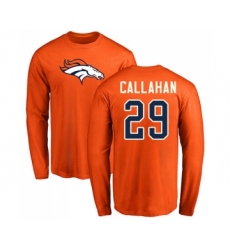Football Denver Broncos #29 Bryce Callahan Orange Name & Number Logo Long Sleeve T-Shirt
