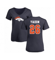 Football Women's Denver Broncos #26 Isaac Yiadom Navy Blue Name & Number Logo T-Shirt