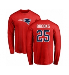 Football New England Patriots #25 Terrence Brooks Red Name & Number Logo Long Sleeve T-Shirt