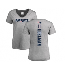 Football Women's New England Patriots #11 Julian Edelman Ash Backer V-Neck T-Shirt