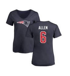 Football Women's New England Patriots #6 Ryan Allen Navy Blue Name & Number Logo Slim Fit T-Shirt