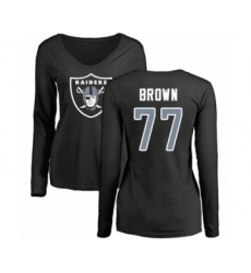 Football Women's Oakland Raiders #77 Trent Brown Black Name & Number Logo Long Sleeve T-Shirt
