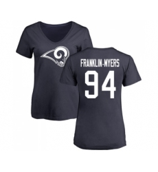 Football Women's Los Angeles Rams #94 John Franklin-Myers Navy Blue Name & Number Logo Slim Fit T-Shirt