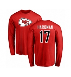 Football Kansas City Chiefs #17 Mecole Hardman Red Name & Number Logo Long Sleeve T-Shirt