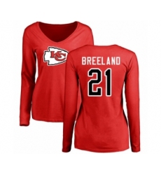 Football Women's Kansas City Chiefs #21 Bashaud Breeland Red Name & Number Logo Slim Fit Long Sleeve T-Shirt