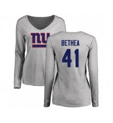 Football Women's New York Giants #41 Antoine Bethea Ash Name & Number Logo Long Sleeve T-Shirt