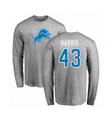 Football Detroit Lions #43 Will Harris Ash Name & Number Logo Long Sleeve T-Shirt