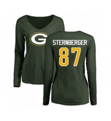 Football Women's Green Bay Packers #87 Jace Sternberger Green Name & Number Logo Long Sleeve T-Shirt