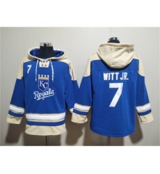 Men's Kansas City Royals #7 Bobby Witt Jr. Blue Ageless Must-Have Lace-Up Pullover Hoodie