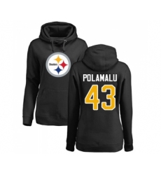 Football Women's Pittsburgh Steelers #43 Troy Polamalu Black Name & Number Logo Pullover Hoodie