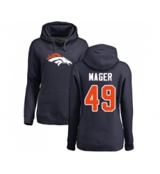 Football Women's Denver Broncos #49 Craig Mager Navy Blue Name & Number Logo Pullover Hoodie