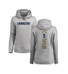 Football Women's Los Angeles Chargers #5 Tyrod Taylor Ash Backer Pullover Hoodie