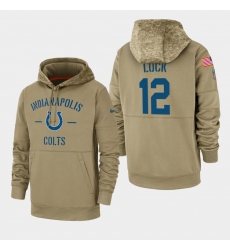 Men's Indianapolis Colts #12 Andrew Luck 2019 Salute to Service Sideline Therma Pullover Hoodie - Tan