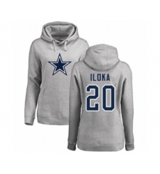 Football Women's Dallas Cowboys #20 George Iloka Ash Name & Number Logo Pullover Hoodie