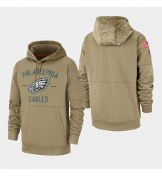 Men's Philadelphia Eagles Tan 2019 Salute to Service Sideline Therma Pullover Hoodie