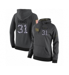 Football Women's New York Giants #31 Michael Thomas Stitched Black Anthracite Salute to Service Player Performance Hoodie