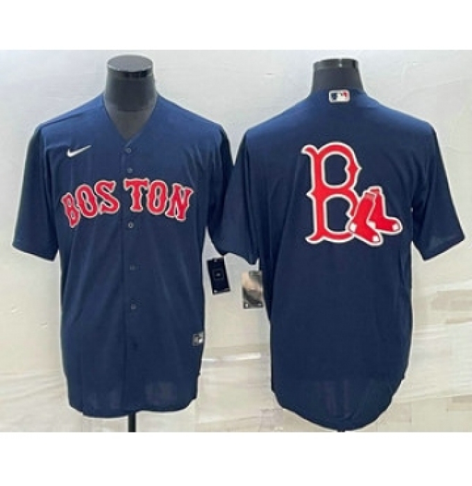 Men's Boston Red Sox Big Logo Navy Blue Stitched MLB Cool Base Nike Jersey