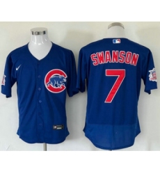 Men's Chicago Cubs #7 Dansby Swanson Blue Stitched MLB Flex Base Nike Jersey