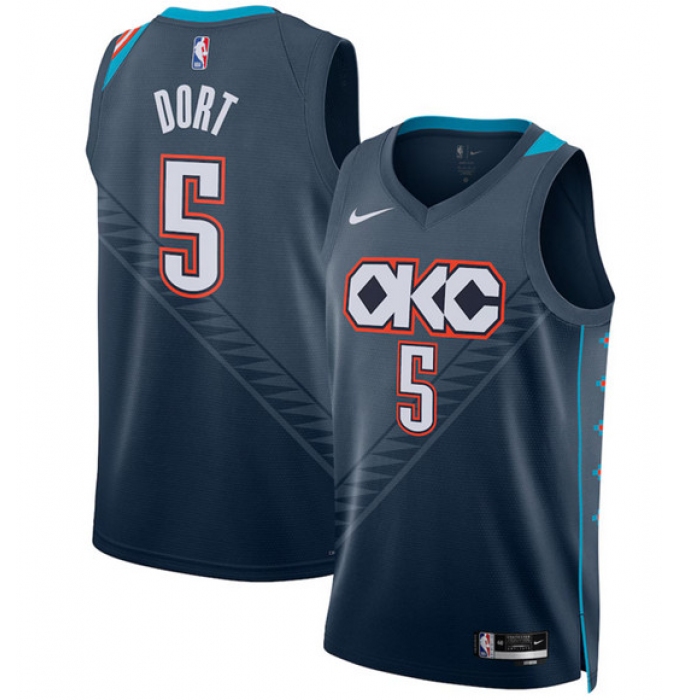 Men's Oklahoma City Thunder #5 Luguentz Dort Navy 2025-26 City Edition Swingman Stitched Basketball Jersey