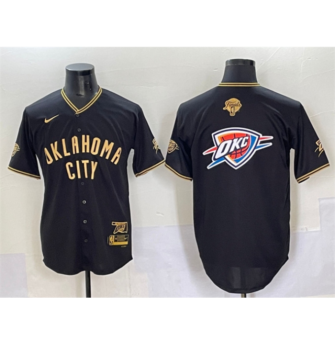 Men's Oklahoma City Thunder Team Big Logo Black Gold 2025 Finals Vapor Stitched Baseball Jersey