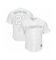 Men's Milwaukee Brewers #21 Travis Shaw  Mayor-DDC  Authentic White 2019 Players Weekend Baseball Jersey