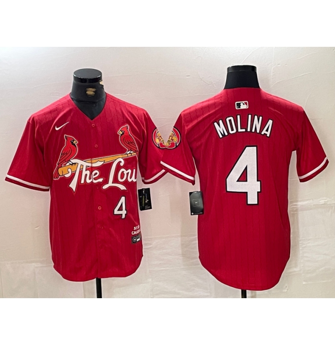 Men's St Louis Cardinals #4 Yadier Molina Red 2024 City Connect Limited Stitched Baseball Jersey