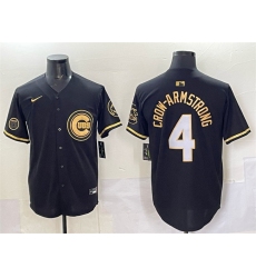 Men's Chicago Cubs #4 Pete Crow-Armstrong Black Gold 'Ryne Sandberg Tribute' Vapor Limited V2 Stitched Baseball Jersey