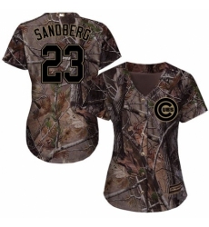Women's Majestic Chicago Cubs #23 Ryne Sandberg Authentic Camo Realtree Collection Flex Base MLB Jersey