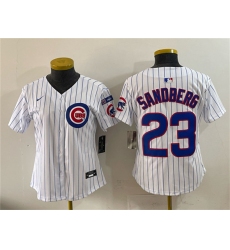 Youth Chicago Cubs #23 Ryne Sandberg White Pinstripe 'Ryne Sandberg Tribute' Vapor Limited V3 Stitched Baseball Jersey