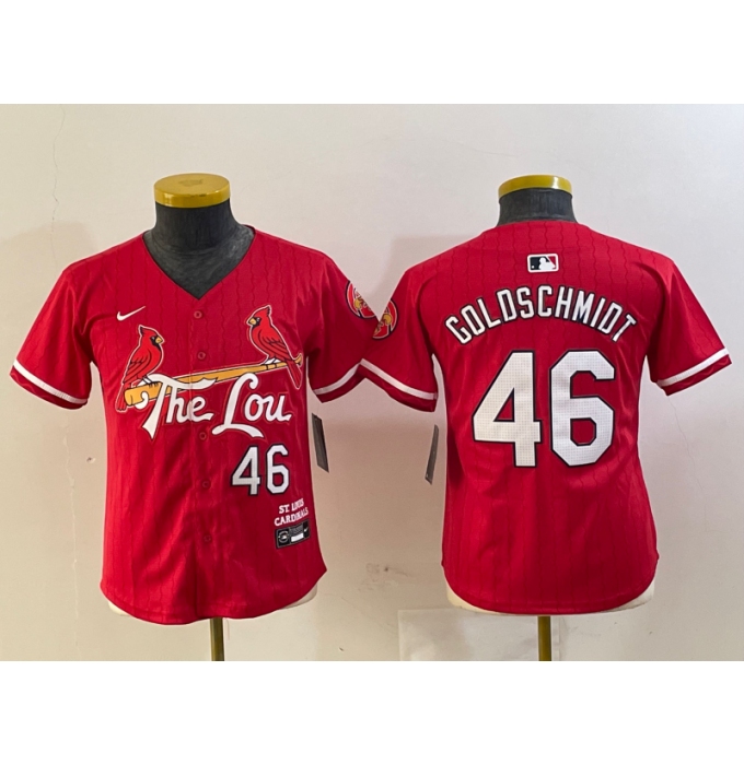 Youth St Louis Cardinals #46 Paul Goldschmidt Red 2024 City Connect Limited Stitched Baseball Jersey