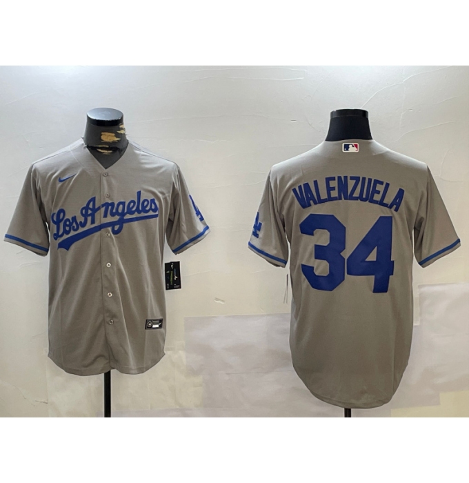 Men's Los Angeles Dodgers #34 Fernando Valenzuela Grey Authentic Collection Stitched MLB Jersey