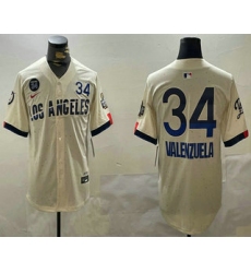 Men's Los Angeles Dodgers #34 Fernando Valenzuela Number Cream 2024 World Series City Connect Limited Stitched Jersey