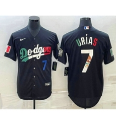 Mens Los Angeles Dodgers #7 Julio Urias Number Black Mexico 2020 World Series Cool Base Nike Jersey