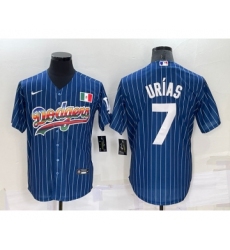 Men's Los Angeles Dodgers #7 Julio Urias Rainbow Navy Blue Pinstripe Mexico Cool Base Nike Jersey