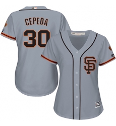 Women's Majestic San Francisco Giants #30 Orlando Cepeda Authentic Grey Road 2 Cool Base MLB Jersey