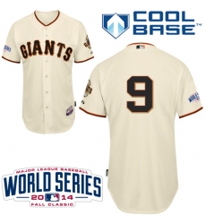 Men's Majestic San Francisco Giants #9 Brandon Belt Authentic Cream Home Cool Base w/2014 World Series Patch MLB Jersey