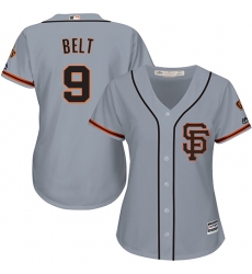 Women's Majestic San Francisco Giants #9 Brandon Belt Authentic Grey Road 2 Cool Base MLB Jersey