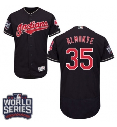 Men's Majestic Cleveland Indians #35 Abraham Almonte Navy Blue 2016 World Series Bound Flexbase Authentic Collection MLB Jersey