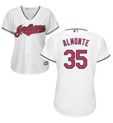 Women's Majestic Cleveland Indians #35 Abraham Almonte Authentic White Home Cool Base MLB Jersey