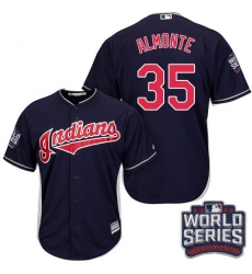 Youth Majestic Cleveland Indians #35 Abraham Almonte Authentic Navy Blue Alternate 1 2016 World Series Bound Cool Base MLB Jersey