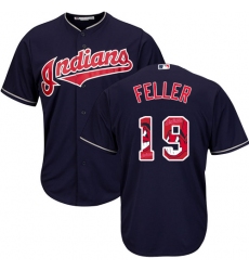 Men's Majestic Cleveland Indians #19 Bob Feller Authentic Navy Blue Team Logo Fashion Cool Base MLB Jersey