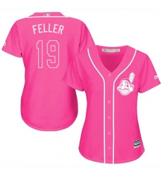 Women's Majestic Cleveland Indians #19 Bob Feller Replica Pink Fashion Cool Base MLB Jersey