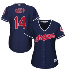 Women's Majestic Cleveland Indians #14 Larry Doby Authentic Navy Blue Alternate 1 Cool Base MLB Jersey