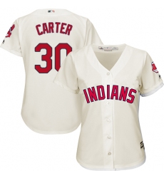 Women's Majestic Cleveland Indians #30 Joe Carter Authentic Cream Alternate 2 Cool Base MLB Jersey